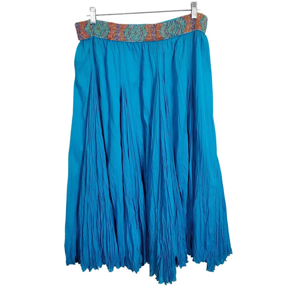 Sandy Starkman Size L Skirt Boho Maxi Full Beaded Godet Cotton Turquoise - Picture 2 of 11